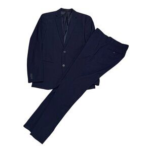 H&M Slim Fit Navy Blue WOOL Blend 2 Piece Blazer Jacket & Pants SUIT Mens Medium